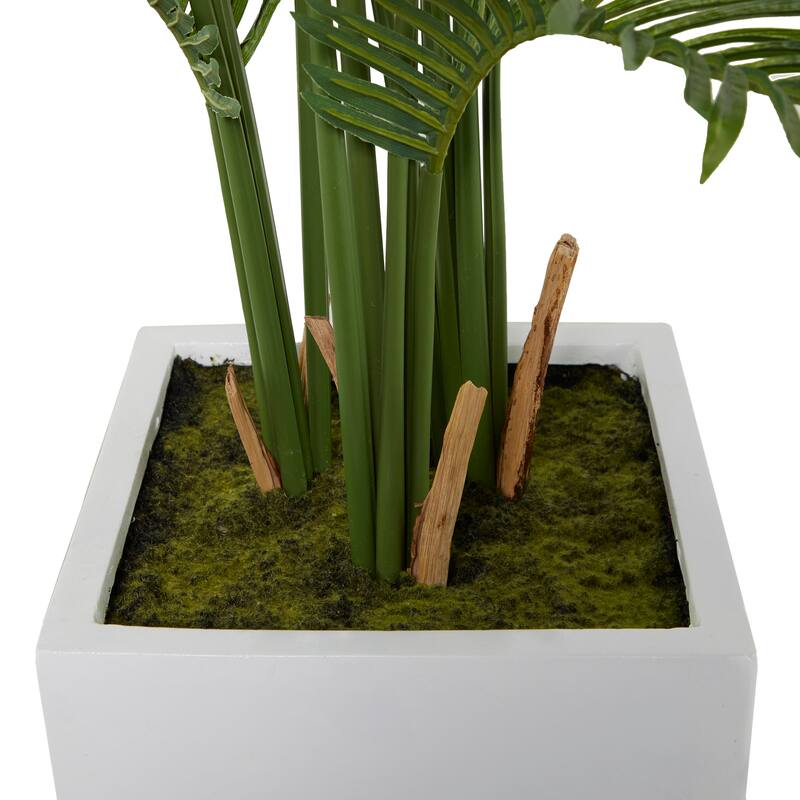 Faux Foliage Fern Artificial Tree with Realistic Leaves and White Fiberglass Pot - Green - Roche River Decor