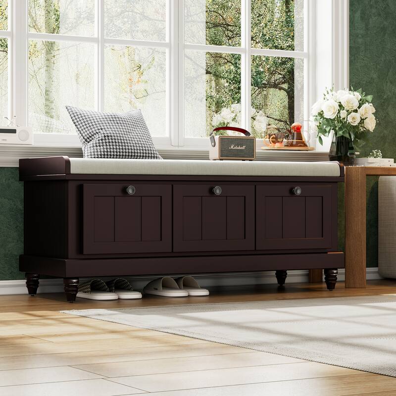 Classic Storage Bench with Cushioned Seat and 3 Drawers