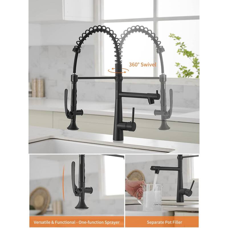 Kitchen Faucet with Sprayer, Commercial Single Handle One Hole Pull