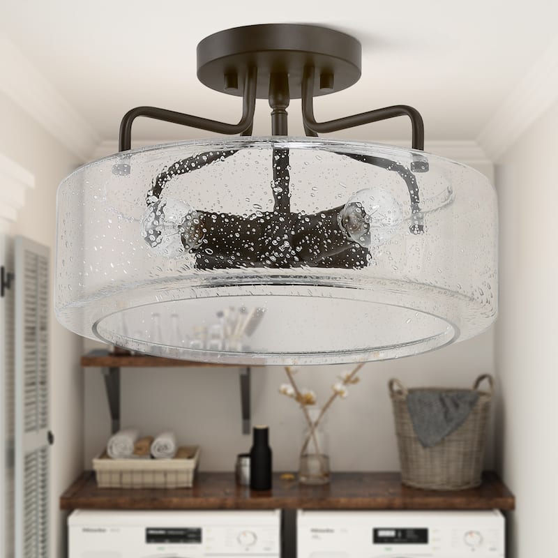 Modern 3-Light Drum Semi-Flush Mount Glass Ceiling Light