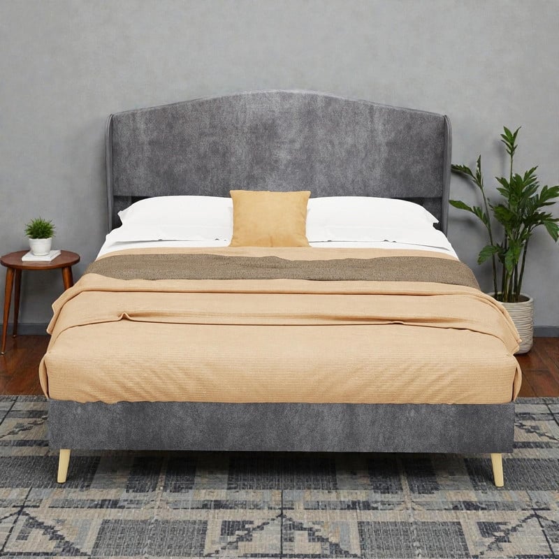 Upholstered Platform Bed with Tufted Headboard, Sturdy Noise-Free Design, Modern Bedroom Bed Frame - Grey - Full