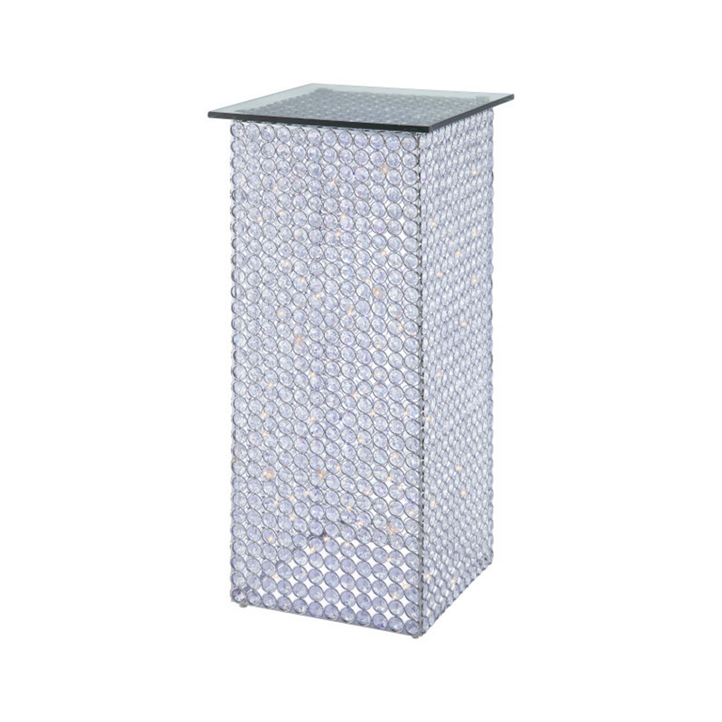 Ana 36 Inch Crystal Accent Table, Tempered Glass, LED Lighting, Silver