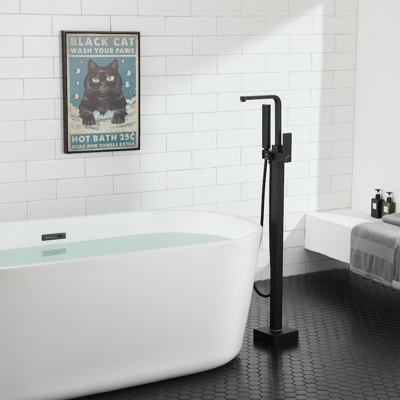 Freestanding Bathtub Faucet, Floor Mount Bathtub Filler with Handheld Shower
