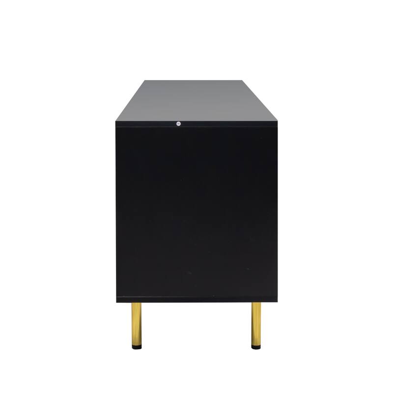 Fluted TV Stand with 4 Doors, Entertainment Center with Adjustable Shelf, Media Console Table with Golden Legs