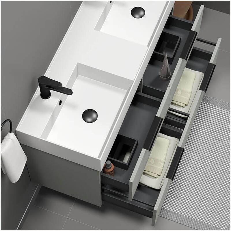 Nameeks Derin-4818-W-2 Derin 48" Wall Mounted Double Basin Vanity Set