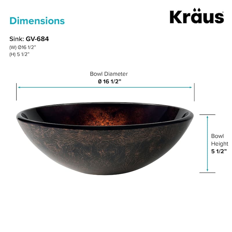 Kraus 16-1/2" Pluto Glass Vessel Bathroom Sink Only