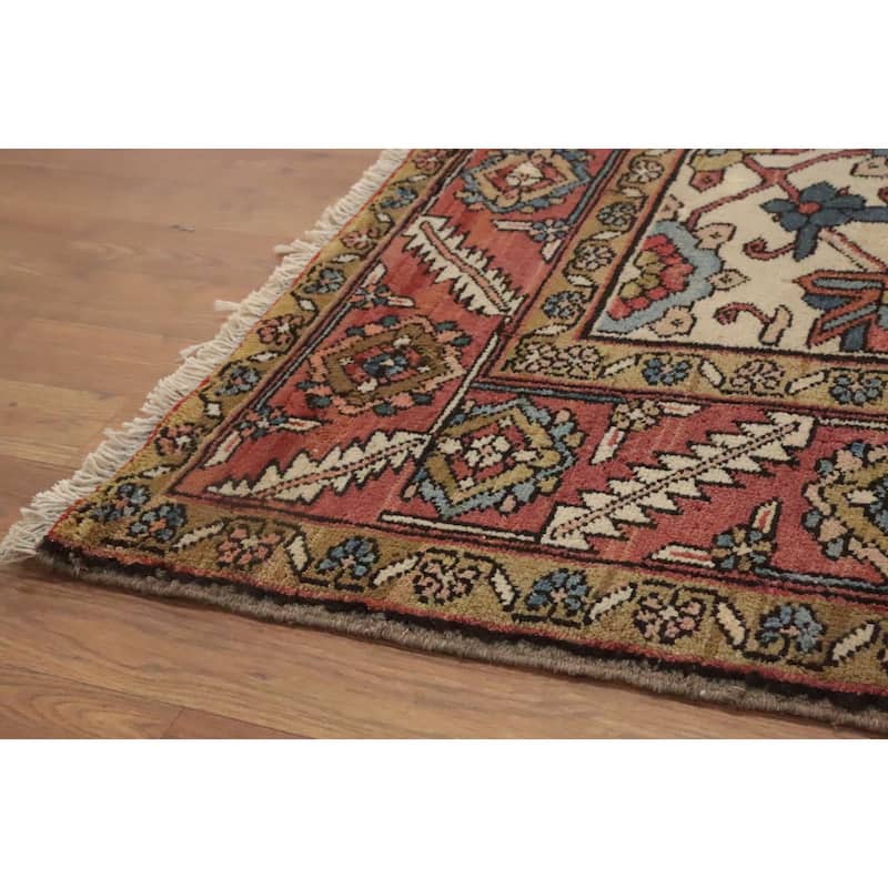 Hand Knotted Oriental 100% Wool Carpet Traditional Floral Navy Blue & Blues Heriz (serapi) Area Rug - 12' 3'' X 9' 9''