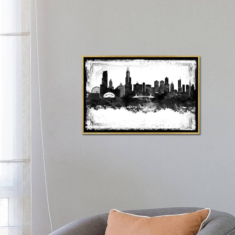 iCanvas "Chicago Black And White Framed Skylines" by WallDecorAddict Framed