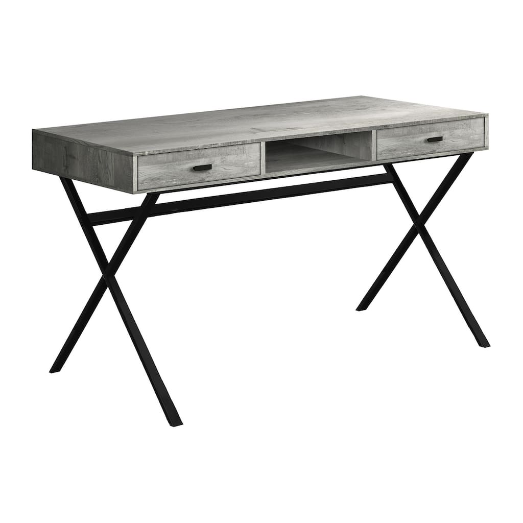 Computer Desk, Home Office, Laptop, Storage Drawers, 48"l, Work, Grey Laminate, Black Metal, Contemporary