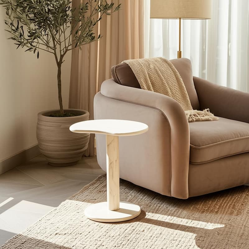 Marble Stone Accent Table Sculptural Base Valencia Style - 22" Ivory - 17.75" x 12.75" x 21.5" - Marble - 17.75" x 12.75" x 21.5" - Ivory