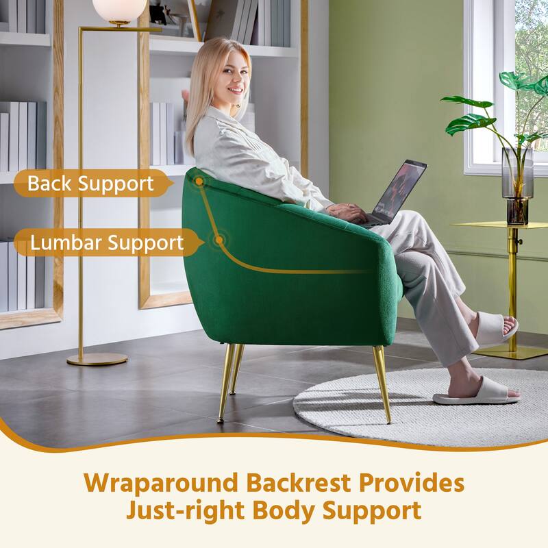 Yaheetech Velvet Accent Armchair Barrel Chair with Metal Legs for Living Room