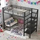 preview thumbnail 1 of 12, Black Twin Size Loft Bed With Bench And Storage Staircase for Home Black