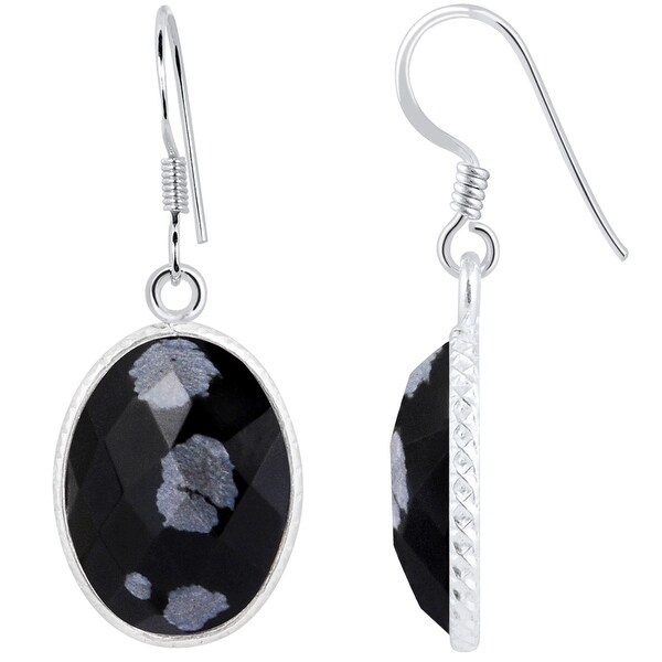 Snowflake Obsidian Sterling Silver Oval Dangle Earrings by Orchid Jewelry. Opens flyout.