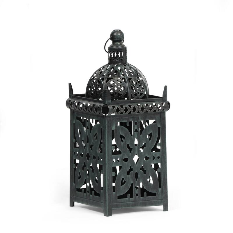 Sus Candle Holder Lantern, 15 Inch Dome Lid, Black Iron Metal Cover