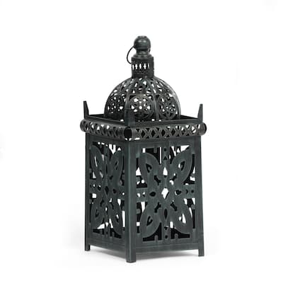 Sus Candle Holder Lantern, 15 Inch Dome Lid, Black Iron Metal Cover