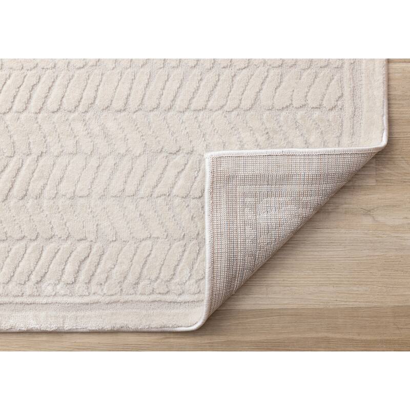 Ellie Collection - High-Low Textured Soft Polyester Cream Area Rug
