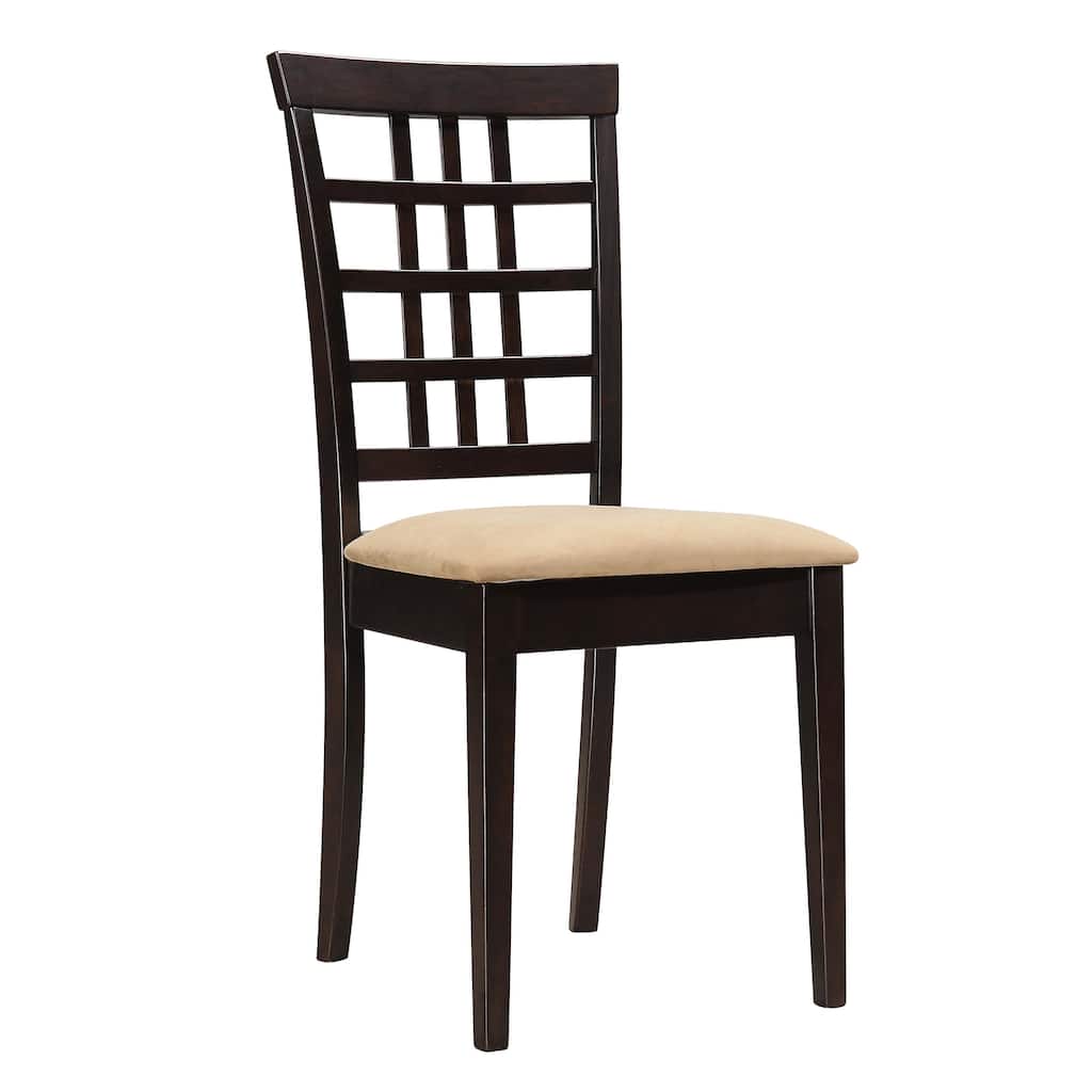 Geometric Wooden Dining Chair with Padded Seat, Set of 2, Brown and Beige