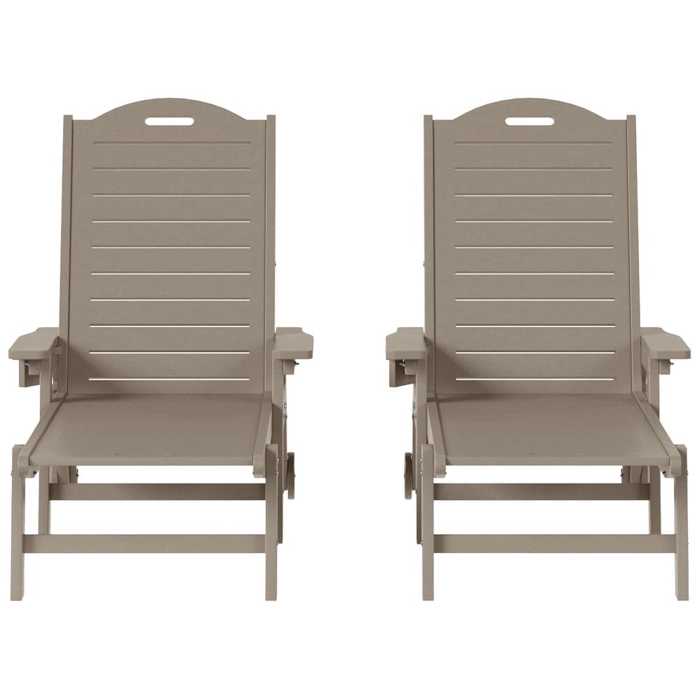 Brighton Outdoor Poly Reclining Chaise Lounge with Wheels & Cup Holder (Set of 2)
