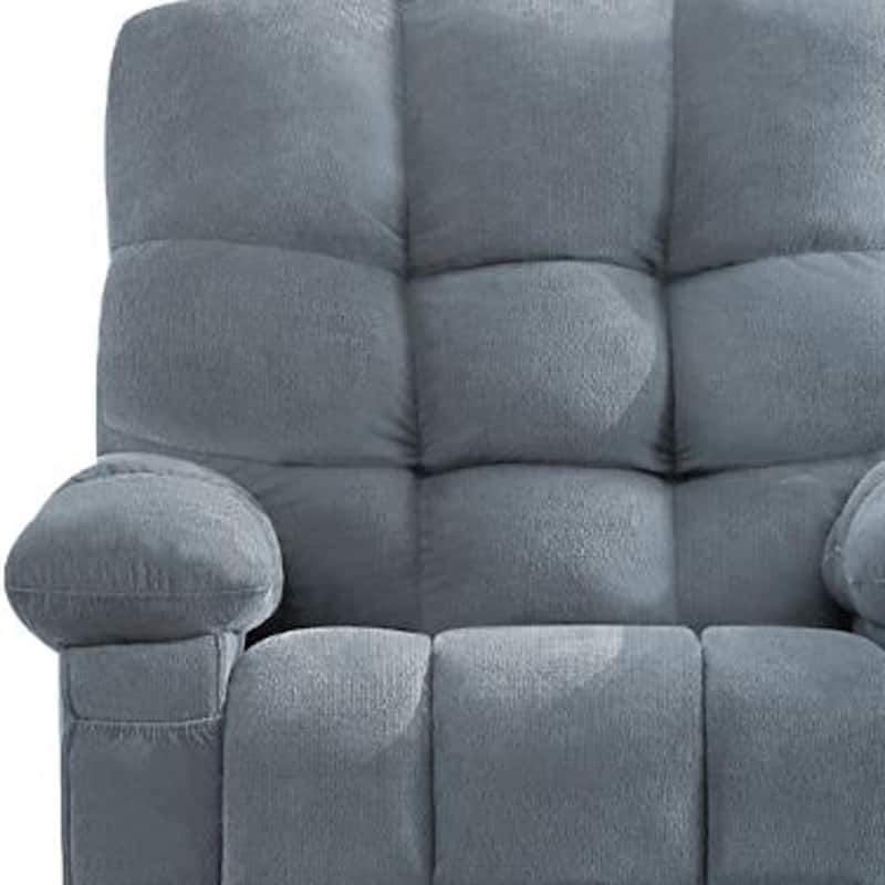 HomeRoots 39" Blue Tufted Chenille Heated Massage Swivel Rocker Recliner With USB