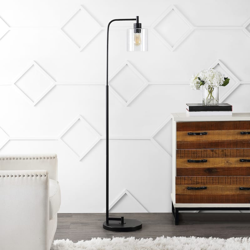 Kathryn Modern 60" Iron/Seeded Glass Farmhouse Industrial LED Floor Lamp, Black by JONATHAN Y - 1 Bulb