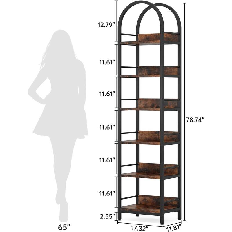 6 Tiers 78.7" Tall Narrow Arched Open Bookshelf