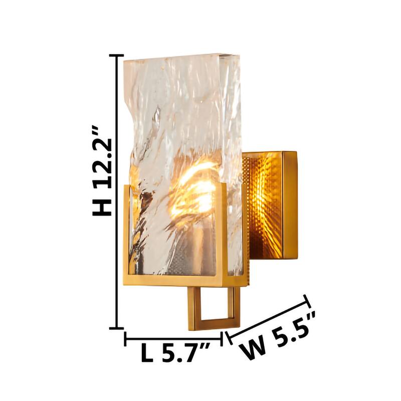 1 Light Gold Metal Wall Sconce With Glass Plaque