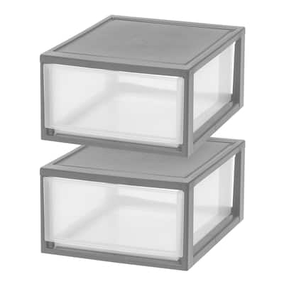 IRIS USA® Stacking Drawer 29.5 Qt - Gray - Set of 2