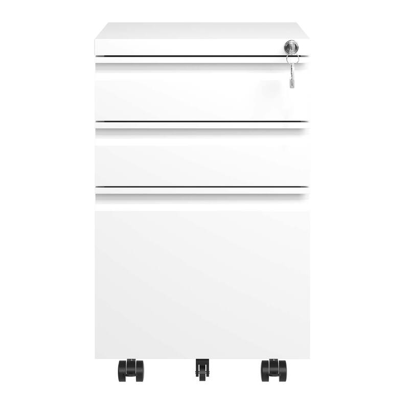 Anmytek White 3 Drawer Mobile Locking Metal File Cabinet Fully Assembled for Home Office Letter Legal A4 Storage