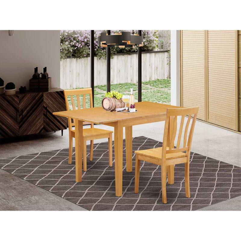 HomeStock 3-Piece Natural Brown Oak Finish Solid Wood Top Dining Table Set