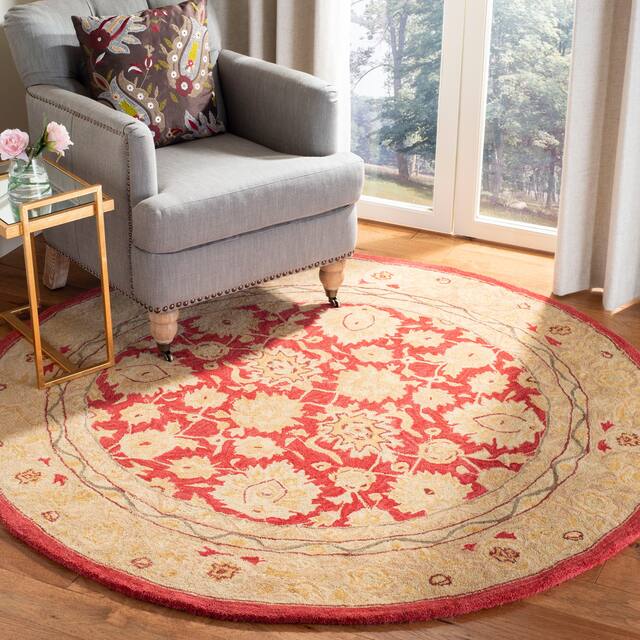 SAFAVIEH Anatolia Angeline Traditional Oriental Hand-spun Wool Rug - 6' x 6' Round - Red/Ivory