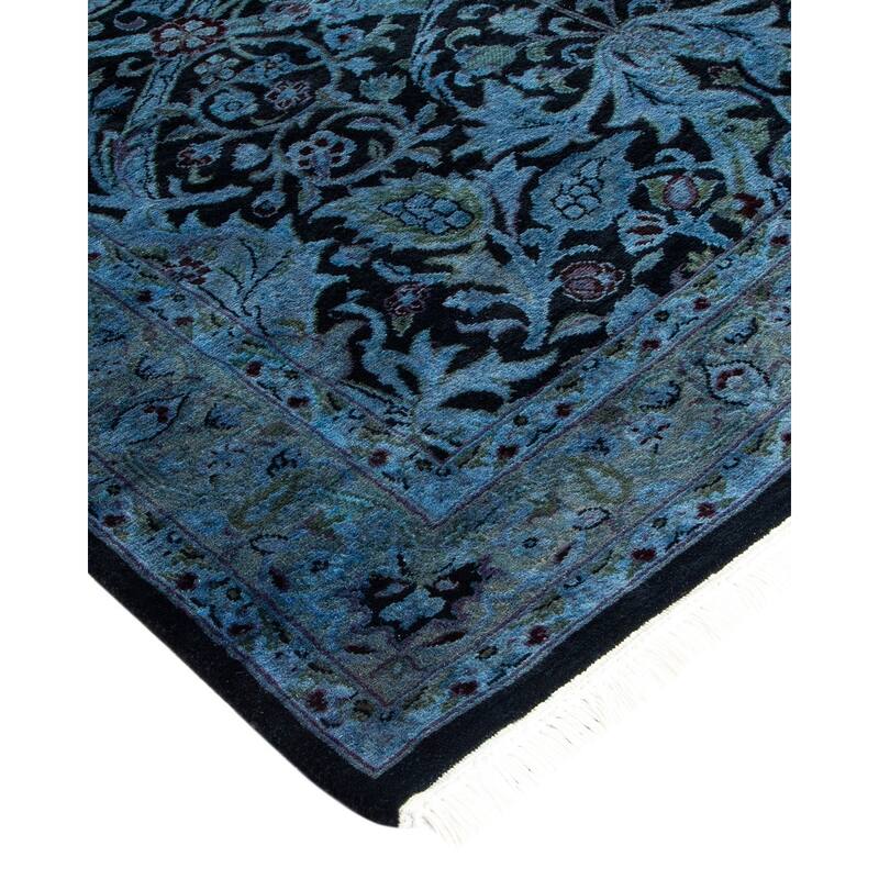 Overton Hand Knotted Wool Vintage Inspired Modern Contemporary Overdyed Blue Area Rug - 3' 2" x 5' 5"