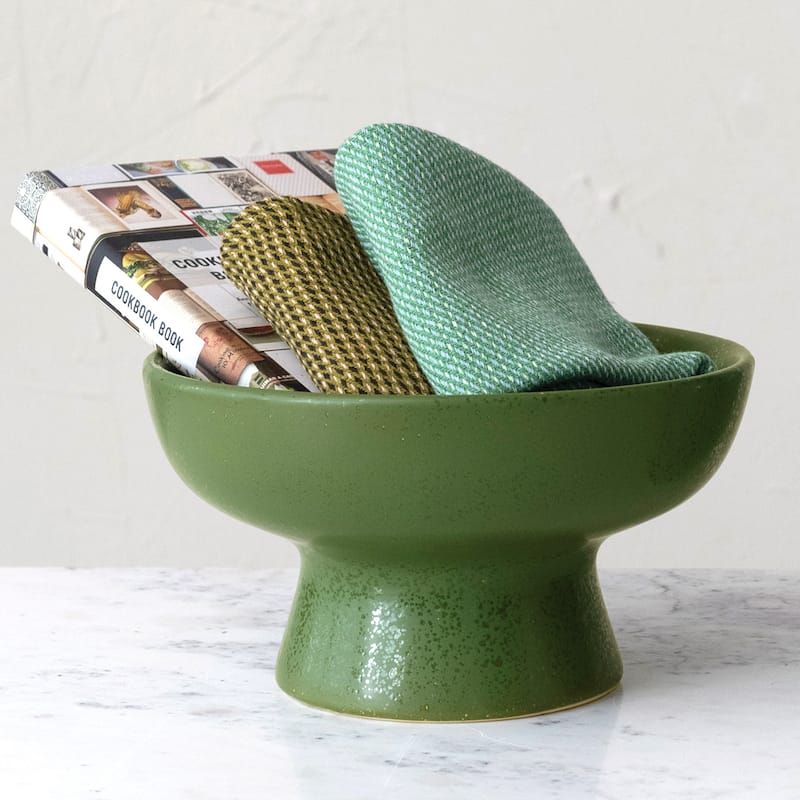 Stoneware Footed Bowl - 12.6"L x 12.6"W x 7.1"H