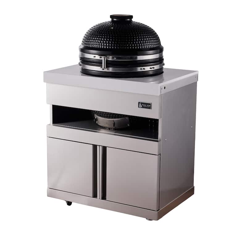 Mont Alpi MAKM-18 Heavy Duty Stainless Steel Universal Kamado Charcoal Smoker Grill Module with Granite Countertop + Storage