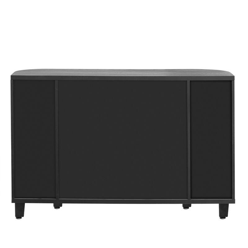4 Door Wooden Sideboard Cabinet, Multifunctional Curved Storage Cabinet, Buffet Cabinet with Adjustable Shelves