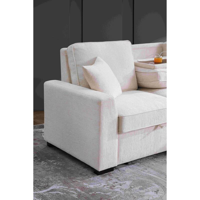 Chenille Reversible Sectional Sofa Convertible Pull Out Couch Bed