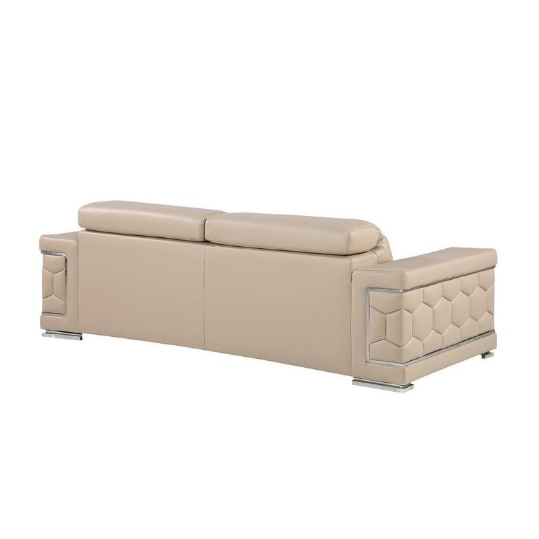 HomeRoots 89" Beige Leather Sofa With Silver Legs