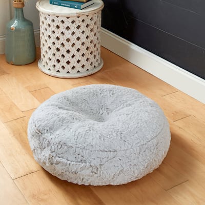 Sorra Home Circle Indoor Faux Fur Tufted Floor Pillow with Handle