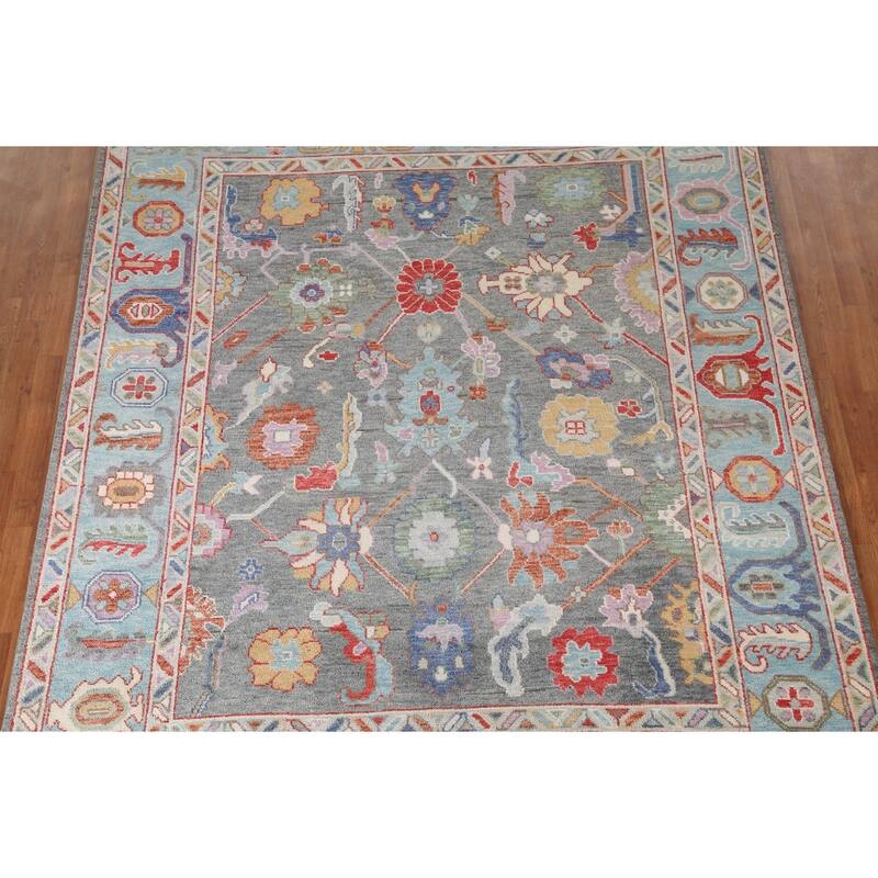 Floral Grey Oushak Oriental Area Rug Handmade Transitional Wool Carpet - 8'1"x 10'0"