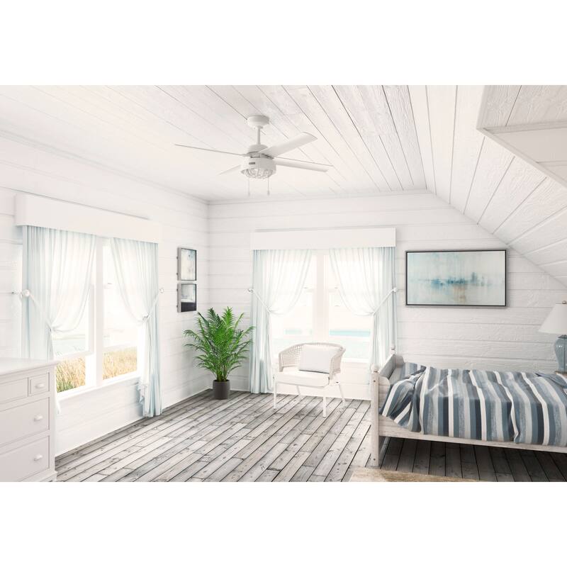Hunter 52" Spring Mill Outdoor Ceiling Fan w/ LED Light and Pull Chain, Damp-Rated - Industrial, Transitional, Caged