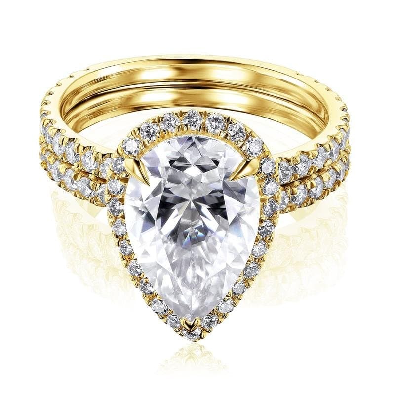 Kobelli Signature Collection 4.5 Carats Moissanite & Diamond 14k Solid Gold Near Eternity Halo Paige 2pc Bridal Set - 9 - Yellow