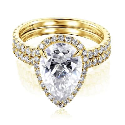 Kobelli Signature Collection 4.5 Carats Moissanite & Diamond 14k Solid Gold Near Eternity Halo Paige 2pc Bridal Set