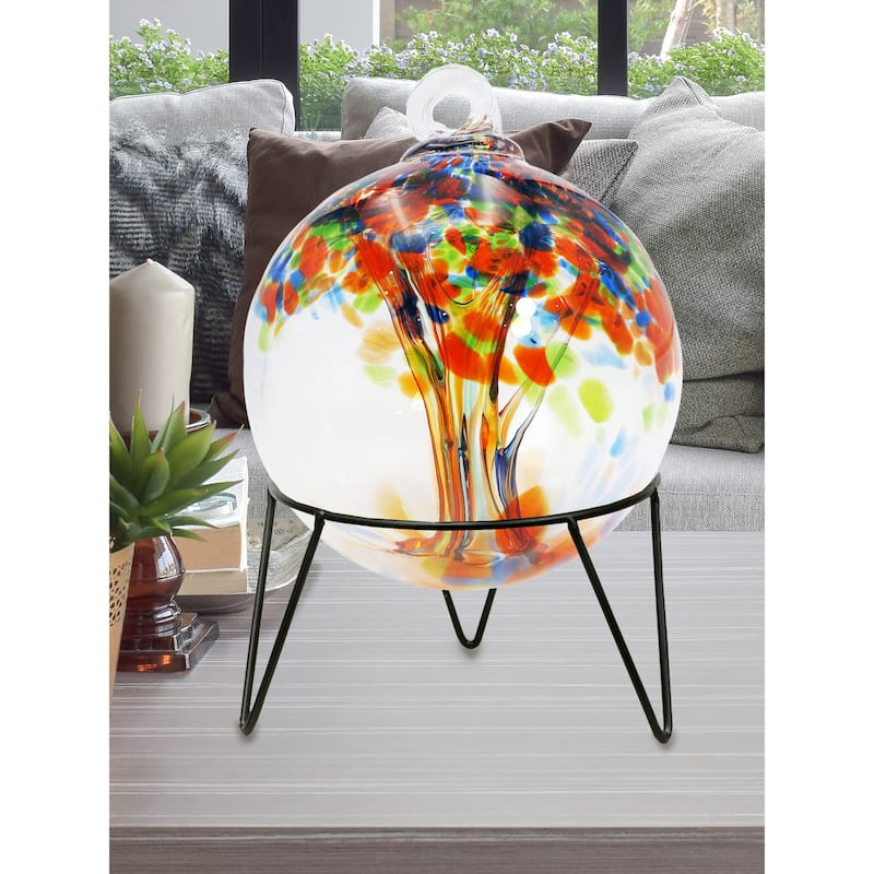 Tree Of Life 8In Royal Hand Blown Glass Ball With Stand