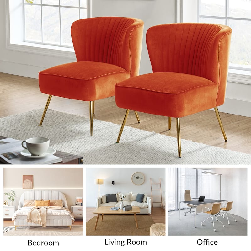 Monica 22''W Upholstered Modern Tufted Accent Side Chair with Gold Legs by HULALA HOME