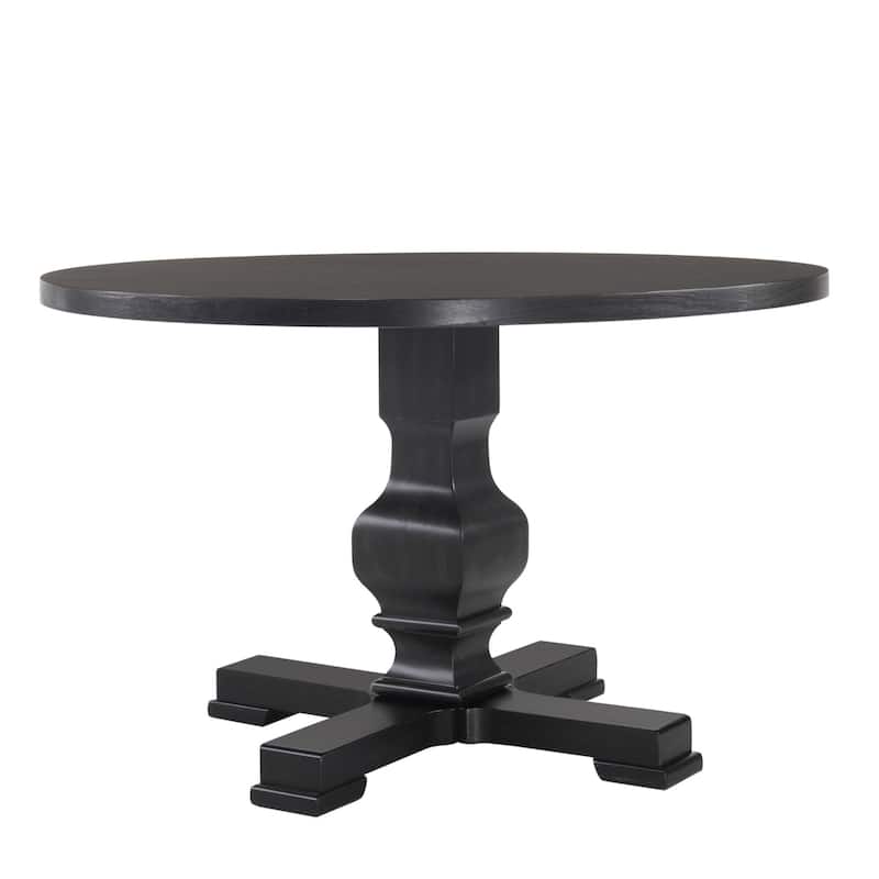 HomeRoots 47" Black Rounded Solid Wood Pedestal Base Dining Table