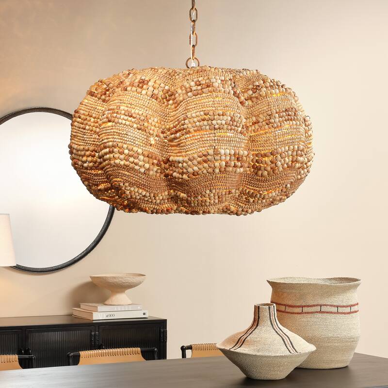 Jamie Young Clamshell Wood Beaded 4-Light Chandelier