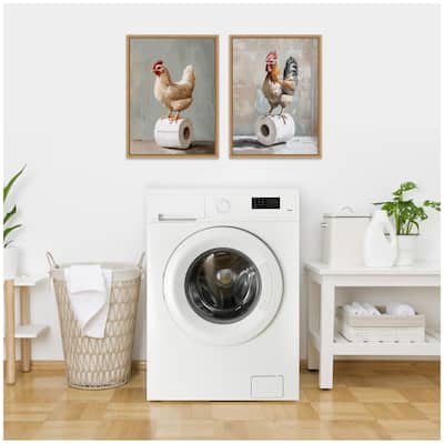 Kate and Laurel Sylvie Chicken and Rooster Bathroom Art Framed Canvas Art Set by The Creative Bunch Studio
