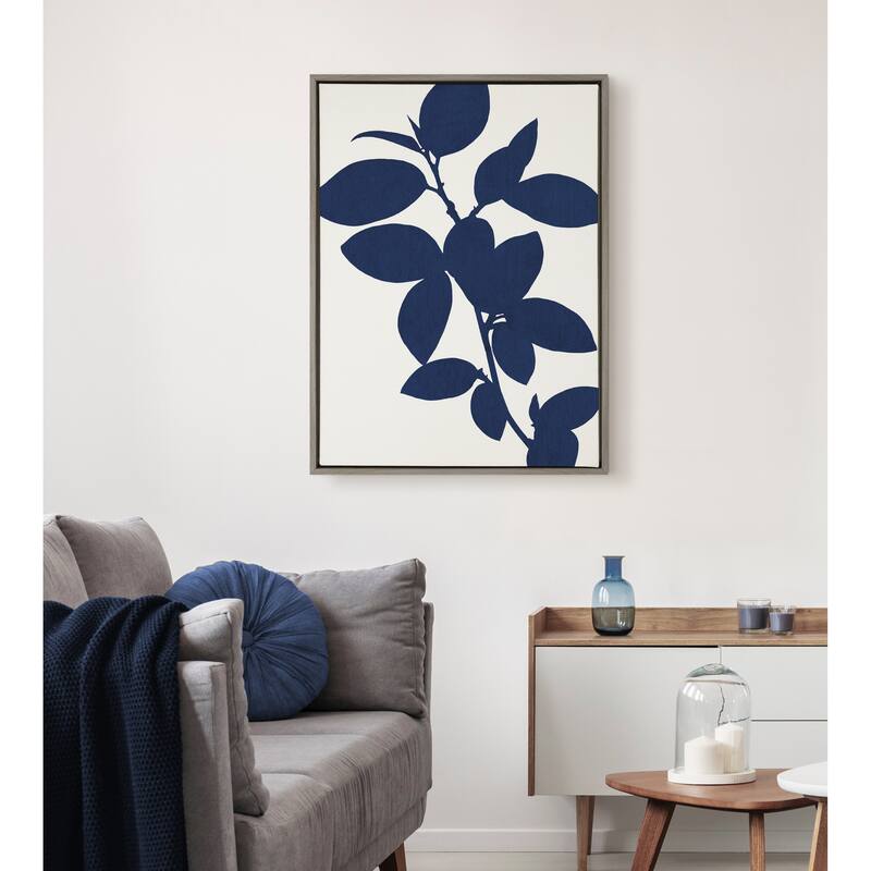 Kate and Laurel Sylvie Blue Botanical Framed Canvas
