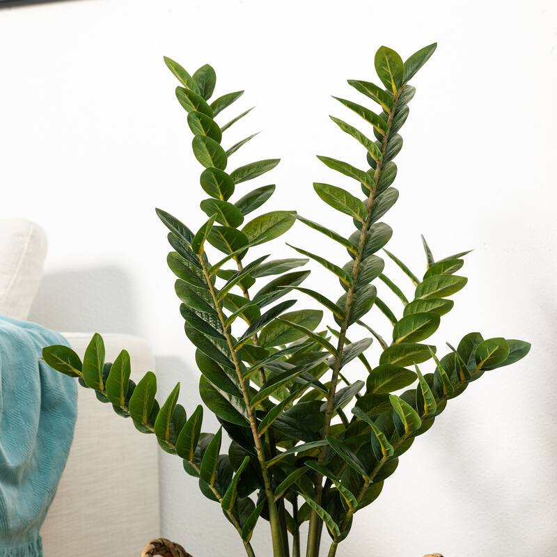 Glitzhome 2.75ft. Zamioculcas Artificial Plant Faux Money Tree in Pot - 17.00"D X 33.00"H