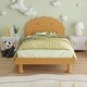 preview thumbnail 3 of 13, Full Size Cookie-Shaped Kids Bed with LED Light & Upholstered Curved Headboard, Walnut
