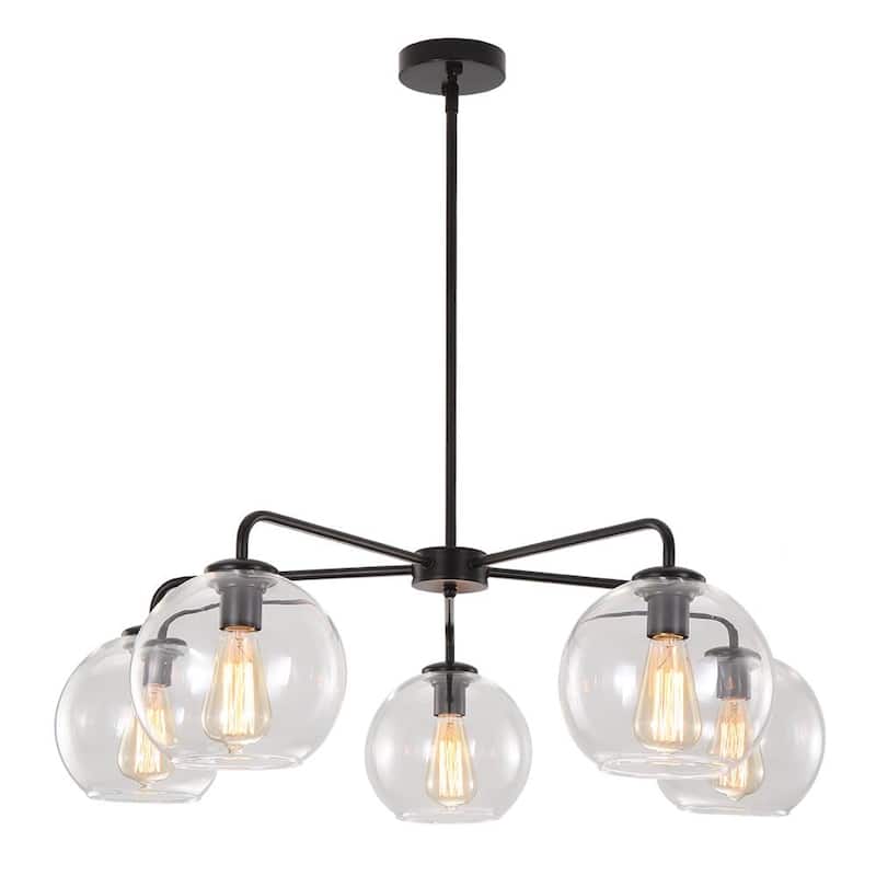 Mid-century 5-Light Glass Globe Bubble Round Chandelier - 35in Wide